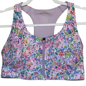 Tek Gear Zip Up Front Ultrastretch Sports Bra Size L Abstract Print